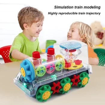 Игрушечный поезд с подсветкой и музыкой, прозрачная автомобильная игрушка с зубчатой передачей, ползающий поезд на батарейках, игрушки для детей, лучшие подарки для детей