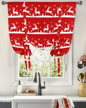 Рождественские занавески со снежинками в виде лося для гостиной, спальни, современная занавеска на окно, кухня, Короткая занавеска