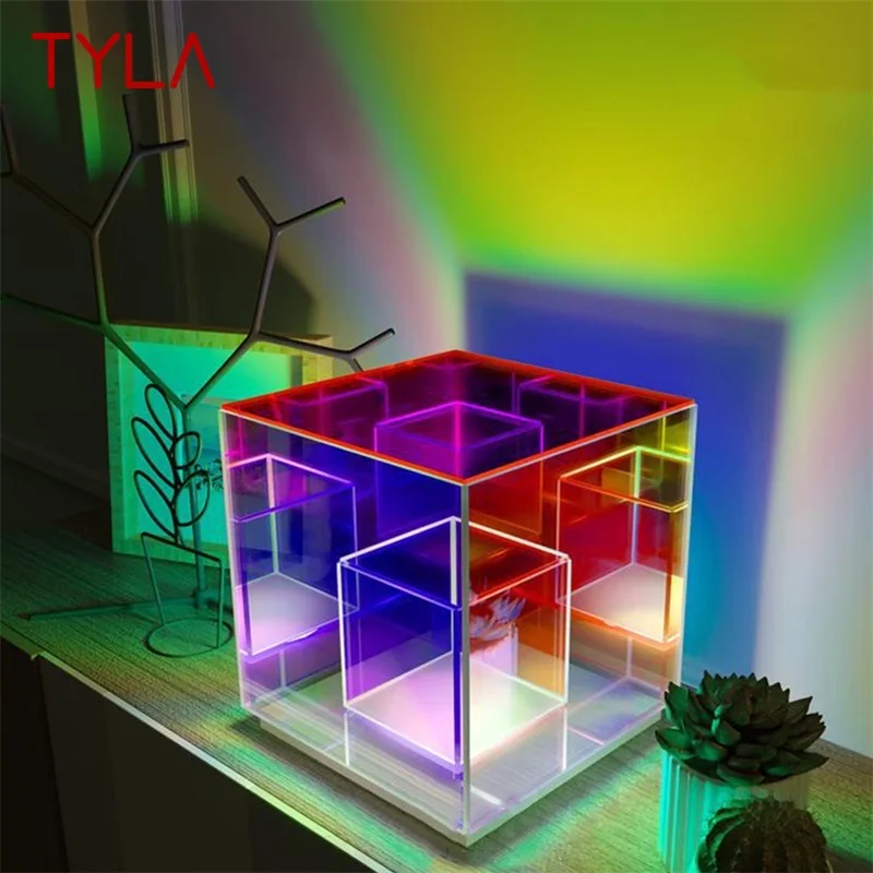 Современная Настольная лампа TYLA, Креативное Украшение, Светодиодный Квадратный Цветной Куб, Атмосферный Светильник для Дома, спальни